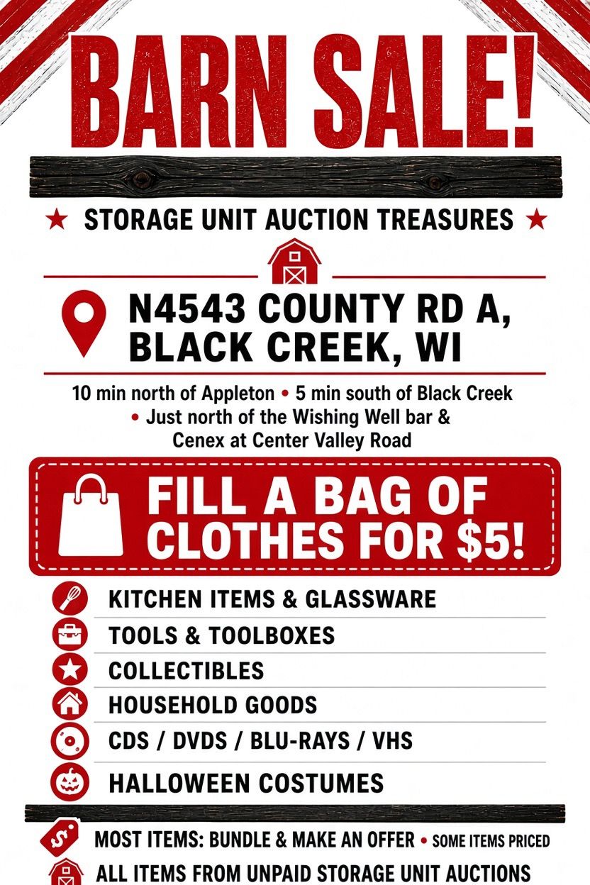 Huge barn sale. Thursday only